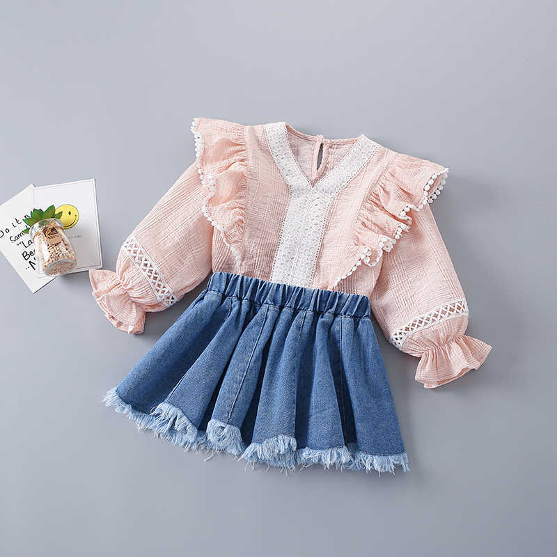 2-7 Years High Quality Spring Girl Clothing Set Fashion Pink Solid Shirt + Denim Skirts Kid Children Girls 210615
2-7 Years High Quality Spring Girl Clothing Set Fashion Pink Solid Shirt + Denim Skirts Kid Children Girls 210615