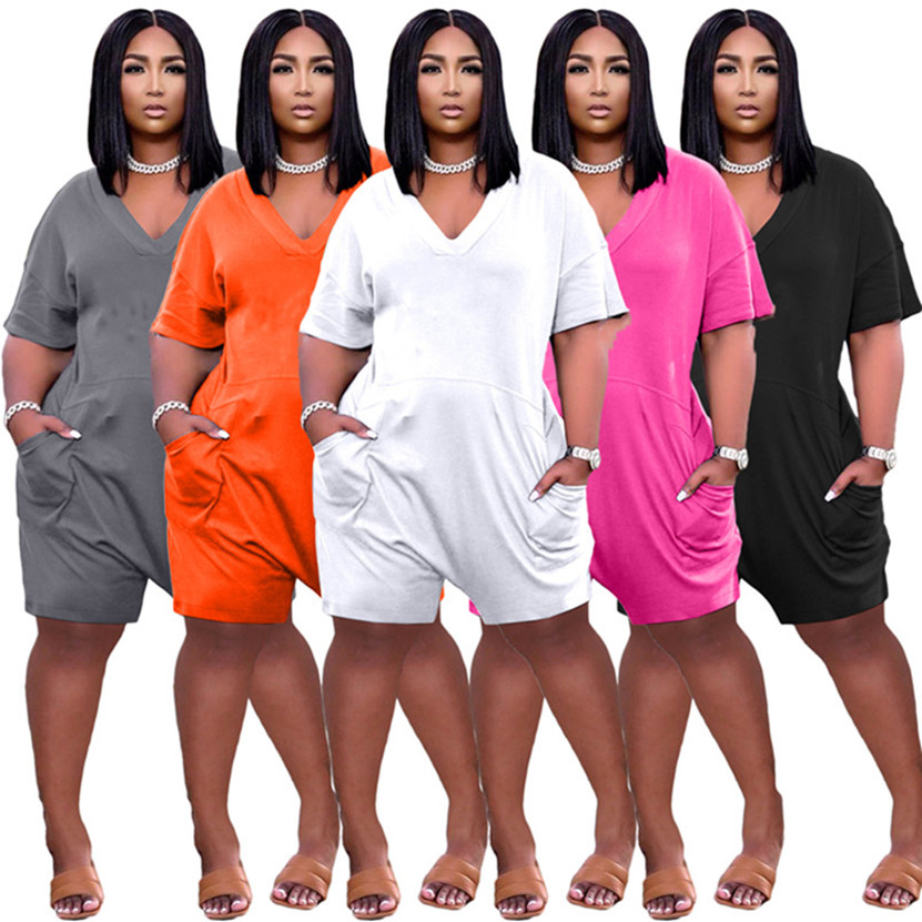 Women shorts Jumpsuits fashion wide-leg Rompers short sleeve plus size S-3XL bodysuits Casual loose packet Overalls Summer clothes black wide leg pant