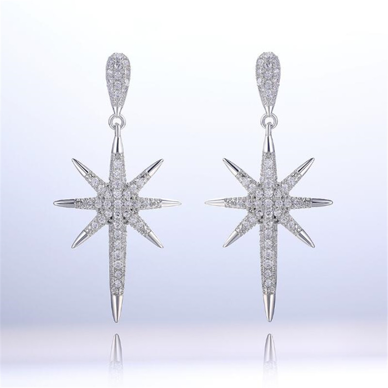 Ins Top Sell Dangle Earrings Internet celebrity Simple Fashion Jewelry 925 Sterling Silver Pave White Sapphire CZ Diamond Promise Meter shape Women Dr