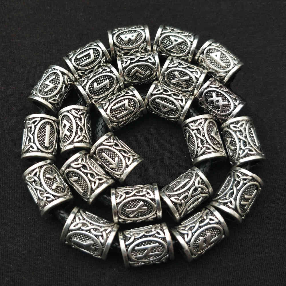 24Pcs Runic Runes Metal Beads Viking Jewelry Bead For Hair Beard Braided Charms Bracelet Making Jewerly Craft Whole Supplies