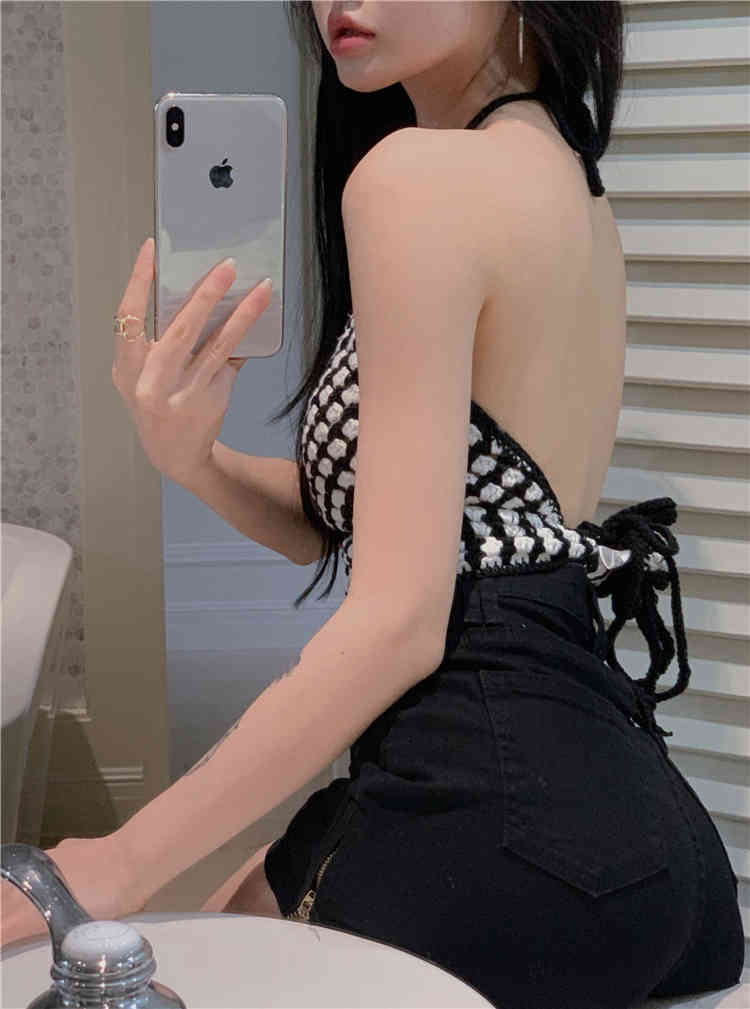 korean style camisole women Sexy tank top female summer sleeveless Black White patchwork crop tops womens (R99576) 210423