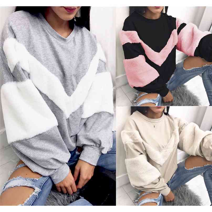 Warm Women Plush Sweatshirt Stitching Long Sleeve Patchwork Pullover Tops Jumper 210607, Black
Warm Women Plush Sweatshirt Stitching Long Sleeve Patchwork Pullover Tops Jumper 210607, Black