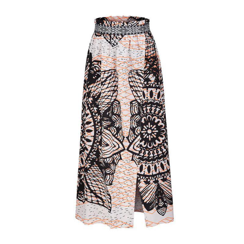 Women Skirt Fashion Print Long Summer s High Waisted Split Sexy s All Match Maxi Plus Size Spring 210513