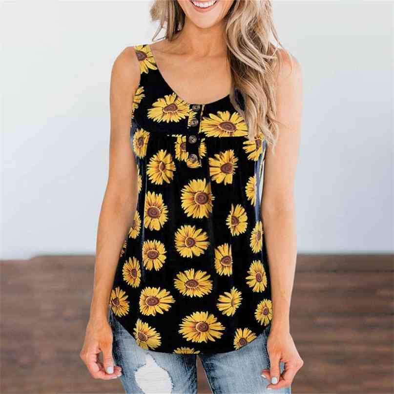 Floral Print Sleeveless Button Decoration O Neck T Shirt Women Casual Loose Streetwear Beach Tops Elegant Ladies Blouse 210603, Black
Floral Print Sleeveless Button Decoration O Neck T Shirt Women Casual Loose Streetwear Beach Tops Elegant Ladies Blouse 210603, Black