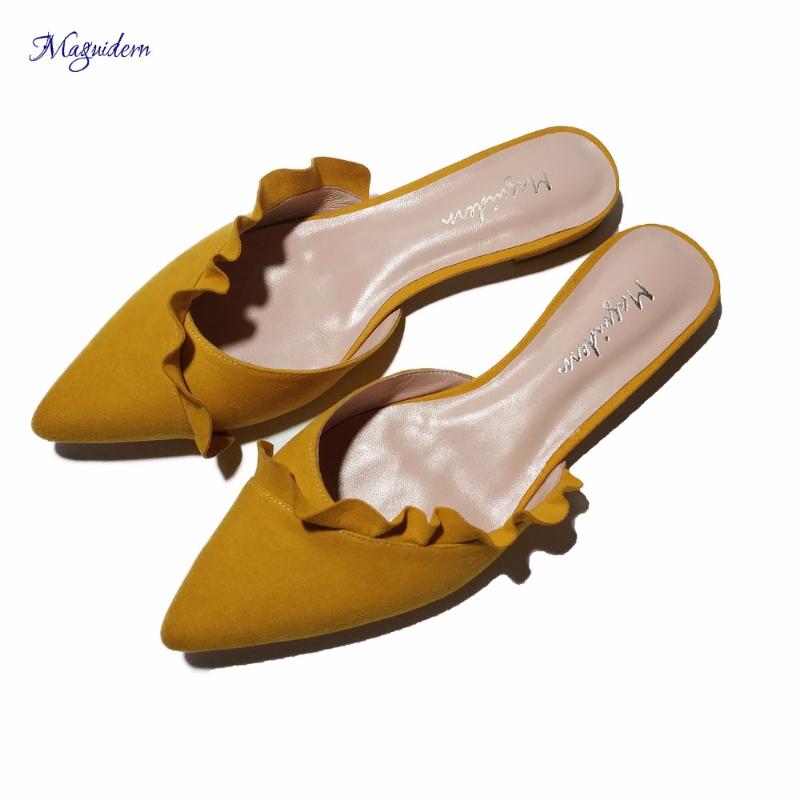 Slippers Maguidern Mules For Women, Ruffle Trimmed Slides Backless Flat Sandals Slip On Pleated Loafer Plus Size, Black 
Slippers Maguidern Mules For Women, Ruffle Trimmed Slides Backless Flat Sandals Slip On Pleated Loafer Plus Size, Black