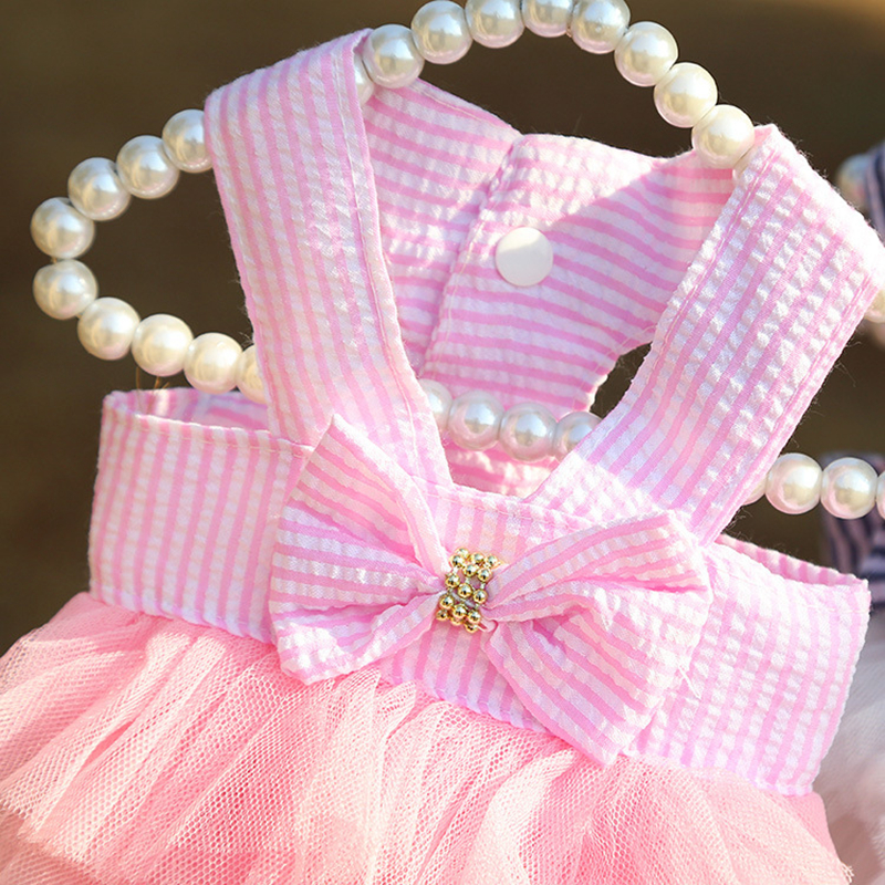 Pet Striped Suspender Skirt Dog Apparel Doggy Clothe Princess Dresses Wedding Skirts Lovely Bow Dogs Clothes for Cats Puppy Small Dogg Pets Supplies S