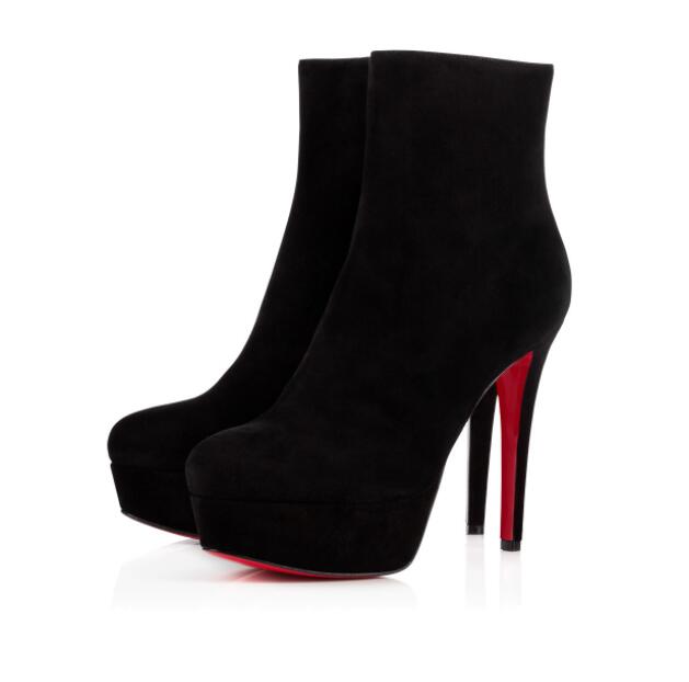 Winter women's nude boots high-heeled red-soled shoes Bianca Booty 120 mm leather suede contour almond-shaped toe with thick and thin h, Black
Winter women's nude boots high-heeled red-soled shoes Bianca Booty 120 mm leather suede contour almond-shaped toe with thick and thin h, Black