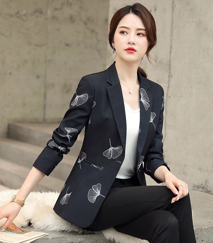 Autumn fashion women print blazer formal slim Long sleeve jacket office ladies temperament work coat 210518