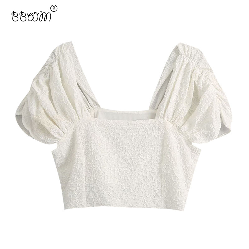 Women Fashion Textured Ruched Puff Sleeves Cropped Blouses Vintage Square Collar Backless Shirts Girls Chic Tops 210520, As picture
Women Fashion Textured Ruched Puff Sleeves Cropped Blouses Vintage Square Collar Backless Shirts Girls Chic Tops 210520, As picture