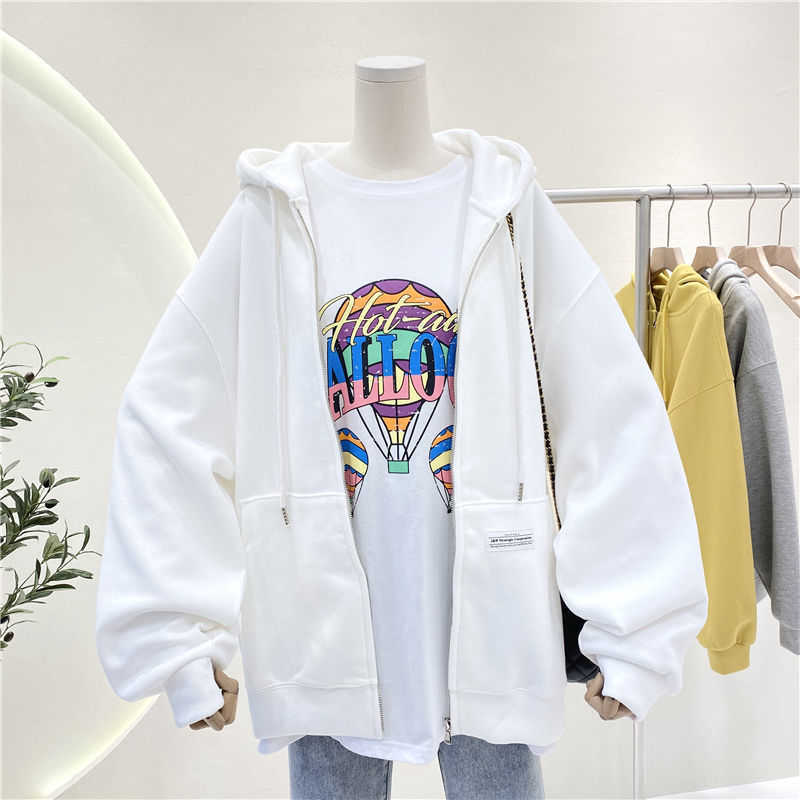 BiggOrange Plus size Pullovers Hoodie Brown Blue Zip Up Sweatshirt Summer Jacket oversize Clothes Vintage Pockets Tops 210816