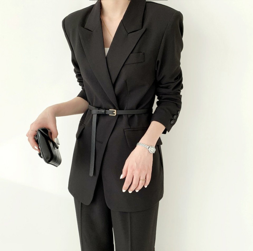 Comelsexy Autumn Winter Minimalist Blazer with Belt Single Breasted Long Sleeve Formal Chic Women Jacket Outwear Female 210515