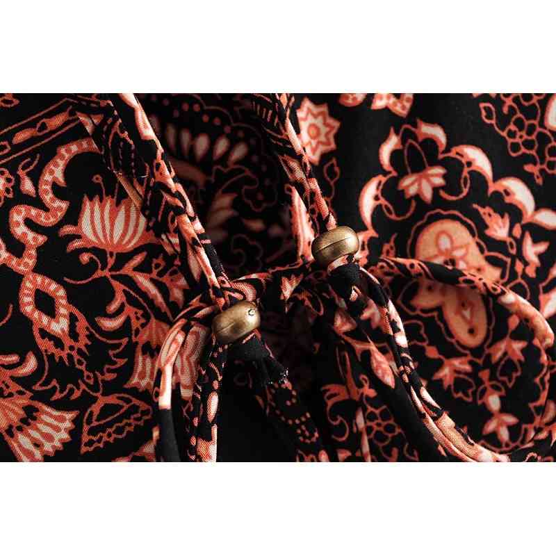 Bohemia Bandage Lacing up Collar Paisley Floral Print Dress BOHO Woman Long Sleeve Maxi Holiday Dresses Beach 210429