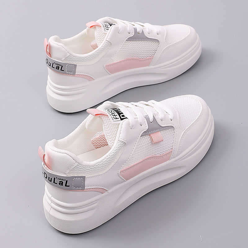 Women Leisure Sneakers Ladies Tennis Shoes Female Inner Heightening Lace-up Flat Sports Shoes Woman Breathable Mesh Sneakers Y0907