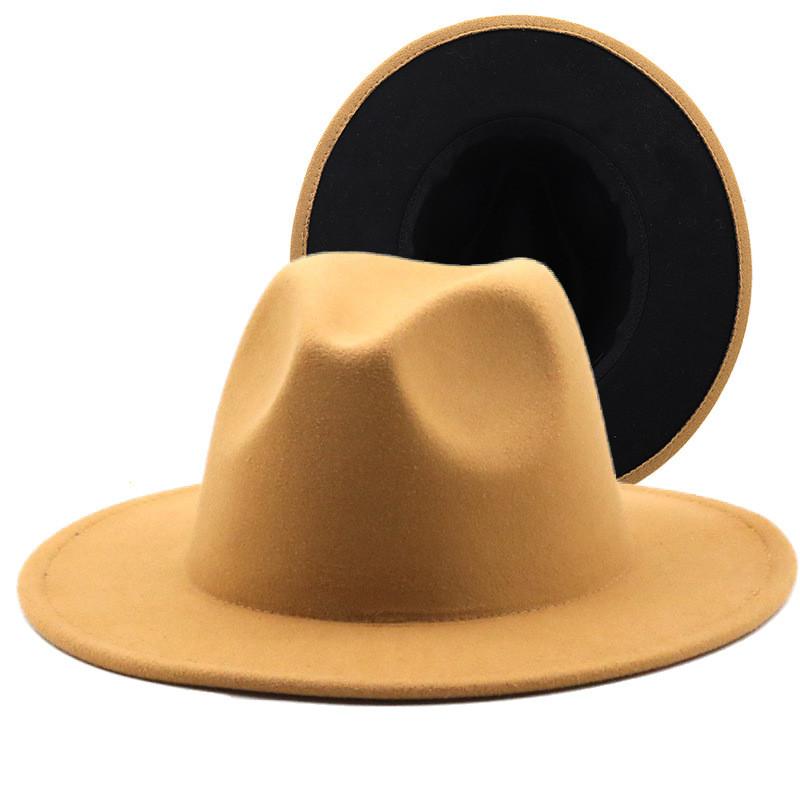 Berets Simple Outer Light Blue With White Bottom Wool Felt Jazz Fedora Hat Women Wide Brim Panama Party Trilby Cowboy Cap Men Gentleman