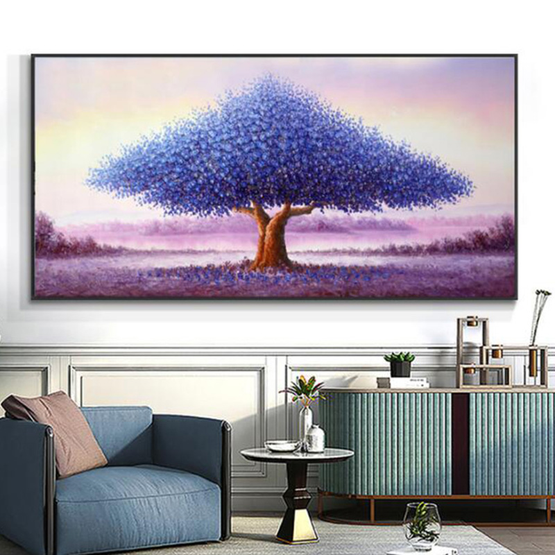 Abstract Nordic Blue Love Tree Oil Painting on Canvas Wall Art Posters Prints Wall Pictures for Living Room Home Cuadros Decor