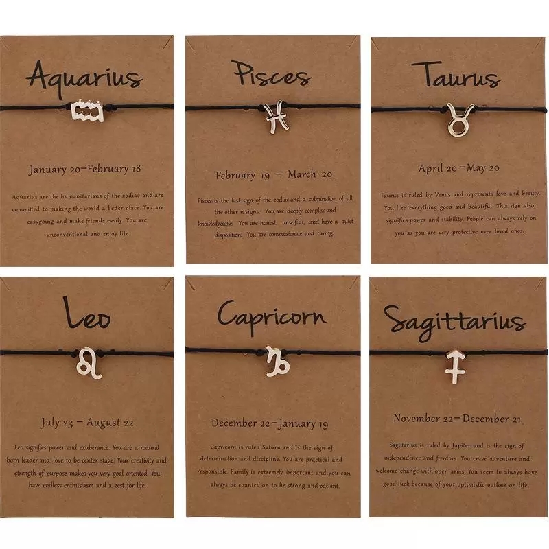 Black Wax Chain 12 Horoscope Bracelet Gold Silver Zodiac Symbol Bracelets Constellation Hand Chain for Women Men Brithday Nice Jewelry Gift with Paper