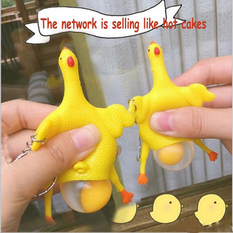 

Novelty Spoof Tricky Funny Gadgets Decompression Fidget Toys Chicken Egg Laying Hens Crowded Stress Ball Keychain Gift