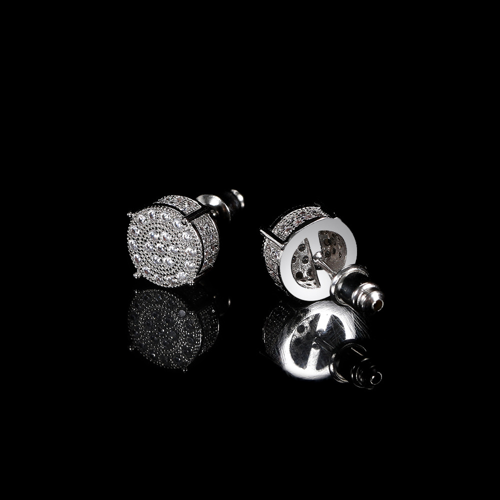 Hip Hop Round Stud Earring Bling 18K Real Gold Plated Prevent Allergy Earrings for Men Women Gift