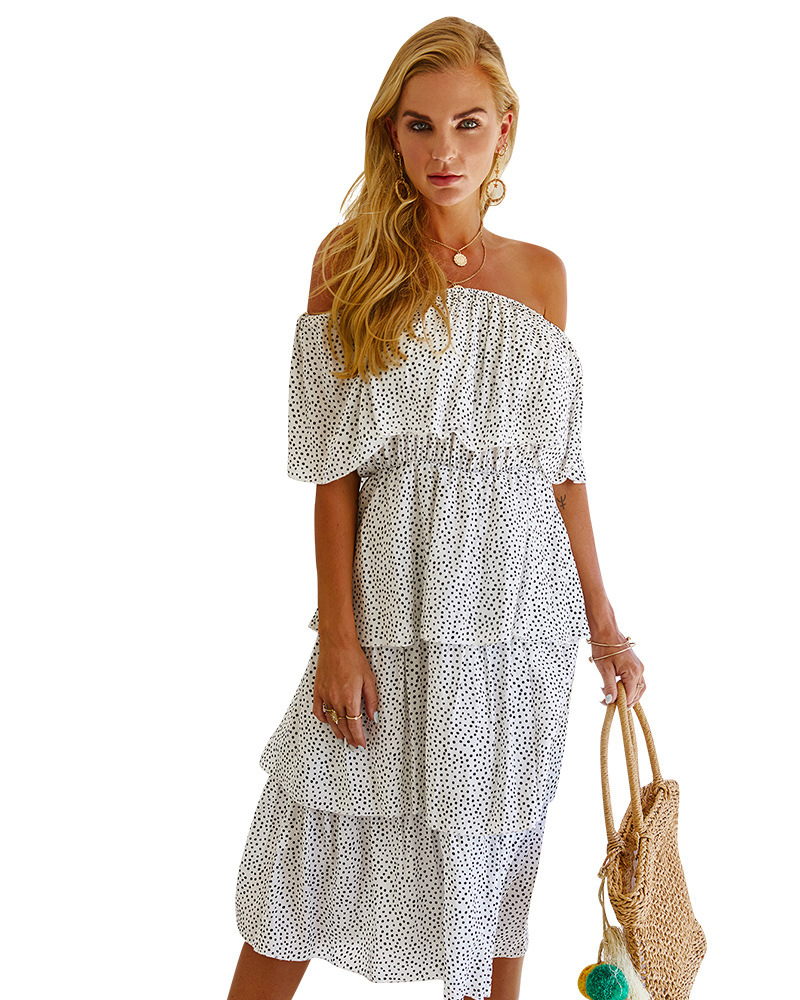 Women Dress Dot Printed Bohemian es Slash Neck Off The Shoulder Beach High Waist Loose Long Summer es 210513