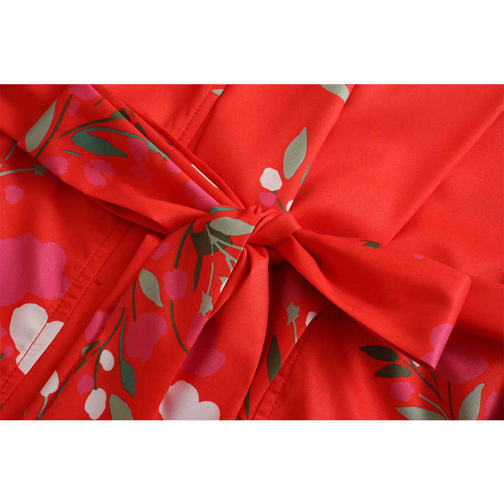 Summer Floral Printed Dress Women Belted Long Sleeves Vintage Casual Fashion Chic Lady Kimono Maxi dress Women 210709