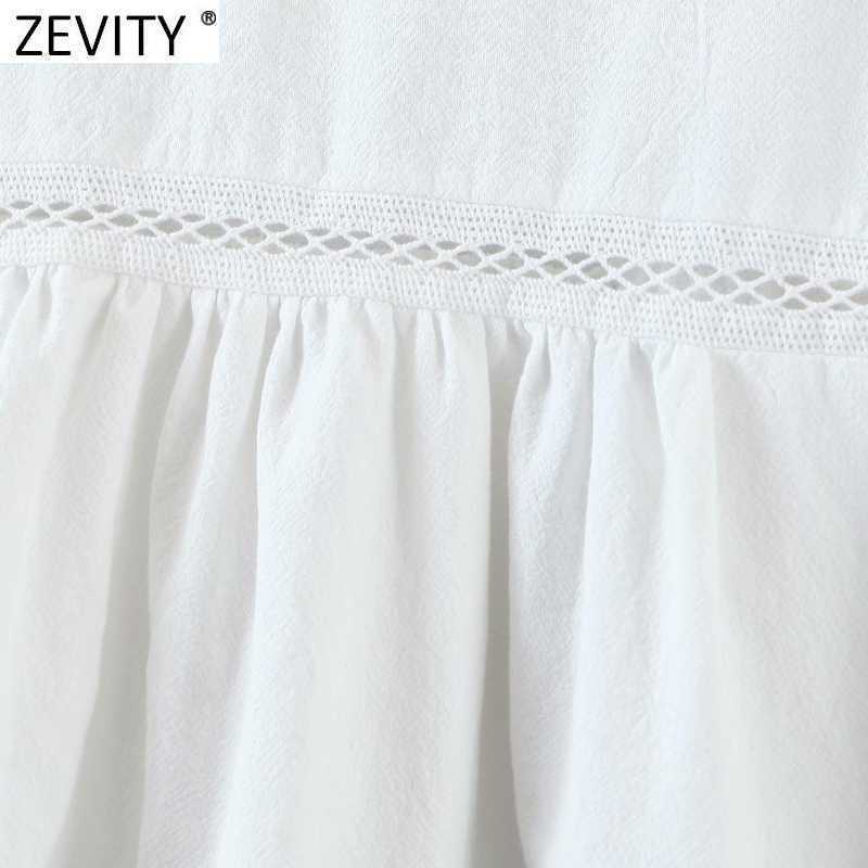 Zevity Women Sweet V Neck Lace Patchwork Hem Pleat Ruffles Shirts Lady Lantern Sleeve Casual Slim Blouse Roupas Chic Tops LS9134 210603
