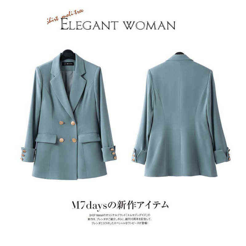 Temperament Korean Style Casual Women Elegant Long Sleeve Double Breasted Blazer Suits Solid Office Ladies Formal 211122