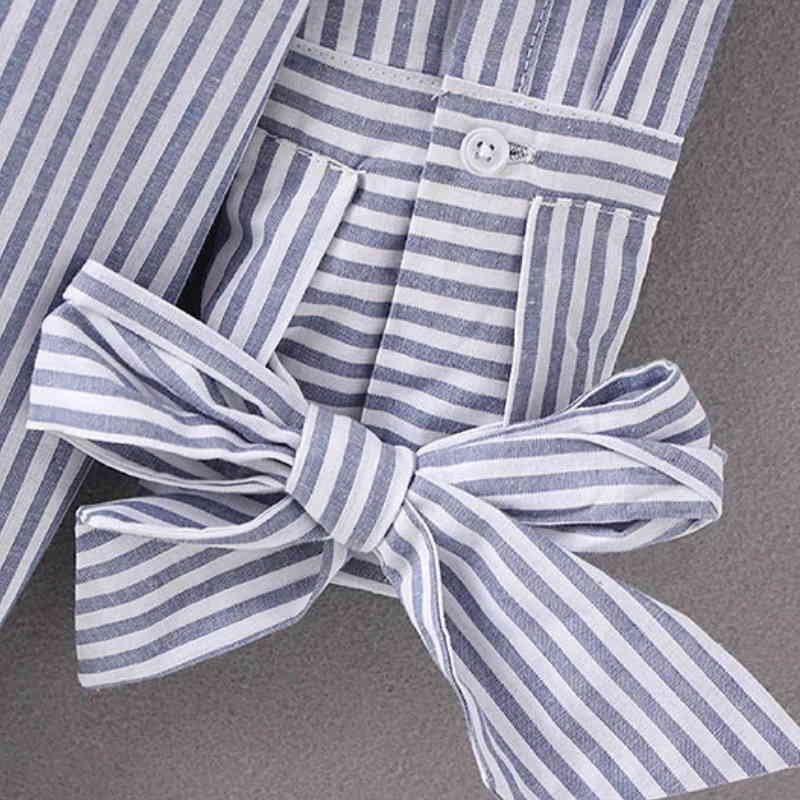 Fashion Women Embroidery Patch Long Sleeve Striped Mini Shirt Dress Casual Lady Loose Clothing D789 210430Z