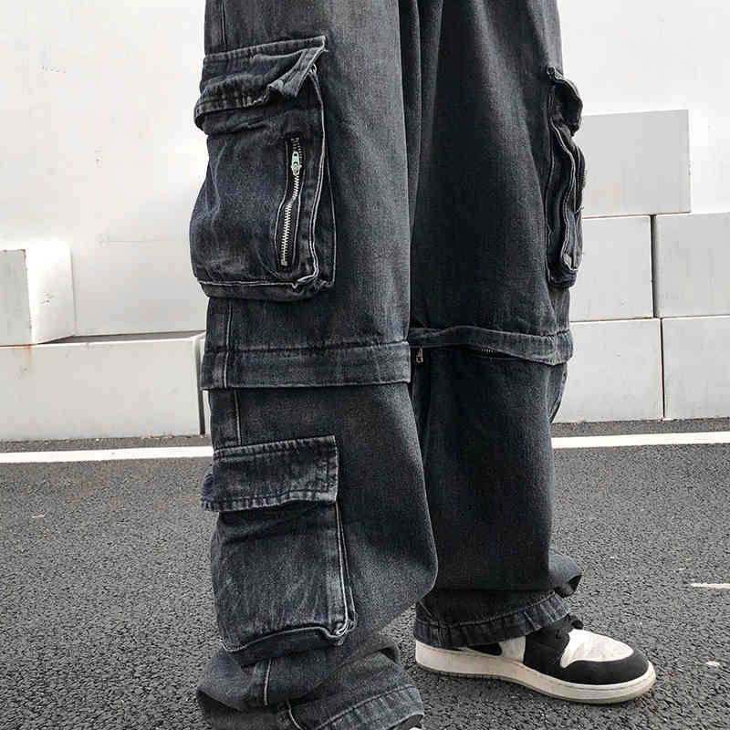 IEFB High Street Machine Cargo Pants Men's Fashion Ins Straight Loose Streetwear Black Jeans Hip Hop Trousers 9Y5203 210524