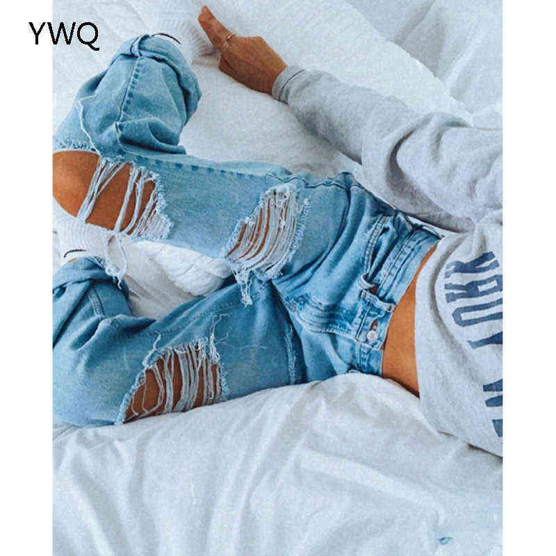 Blue Hole Straight Denim Pants Baggy High Waisted Ripped Jeans For Women Fashion Vintage Loose Ladies Wide Leg Mom Trousers 6310 211129