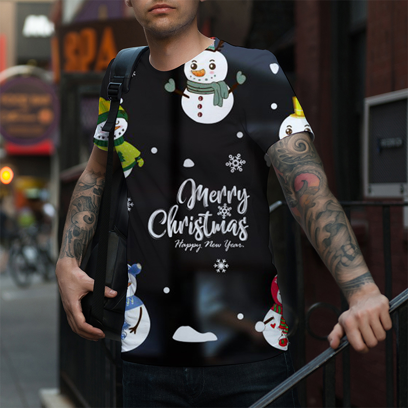 European and men's new print cartoon Christmas style fashion short-sleeved casual breathable street shooting party travel vacation, White;black
European and men's new print cartoon Christmas style fashion short-sleeved casual breathable street shooting party travel vacation, White;black