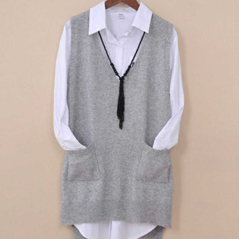 Women's Spring Autumn Cashmere Knitted Vest Both Sides Split Loose Sweater Waistcoat Female Pullover Sleeveless Tops 211007