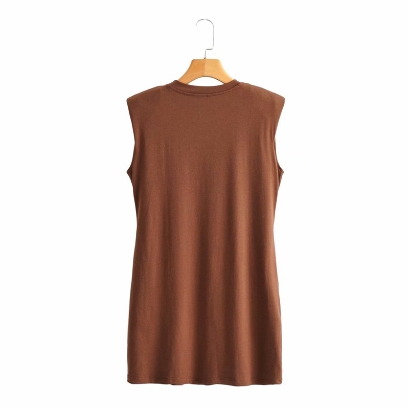 PUWD Elegant Woman Loose Shoulder Padded Cotton Vest Dress Summer Female Basic Sleeveless Short es Ladies Soft 210522