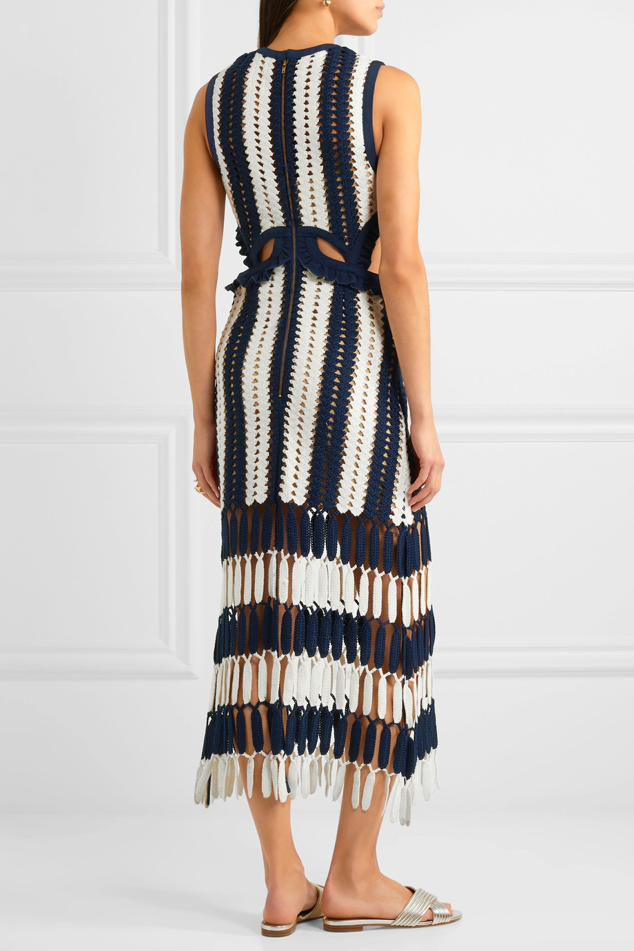 High Quality est Fashion Knitted Tank Dress White Blue Patchwork Striped Beach Dresses Women Summer Maxi Long 210520