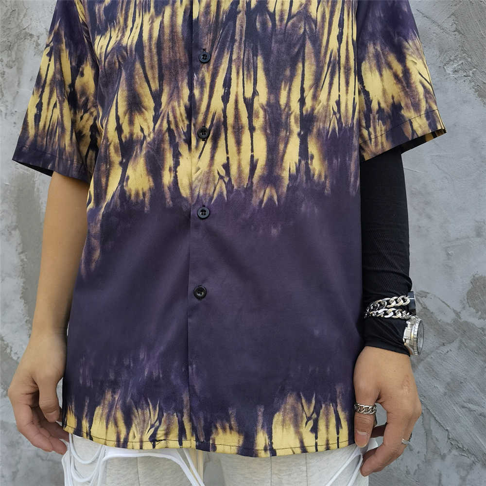 Men's Vintage Beach Shirt Hawaii Holiday Casual Harajuku Short Sleeve Tops Tie-dye Print Oversized Summer Hawaiian Shirt 210601