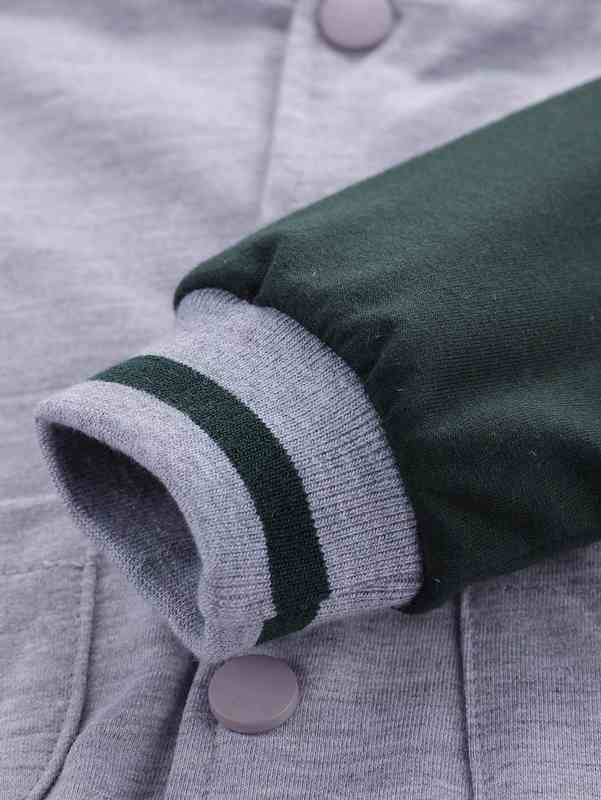 Baby Bear & Letter Embroidery Raglan Sleeve Dual Pocket Bomber Jacket SHE