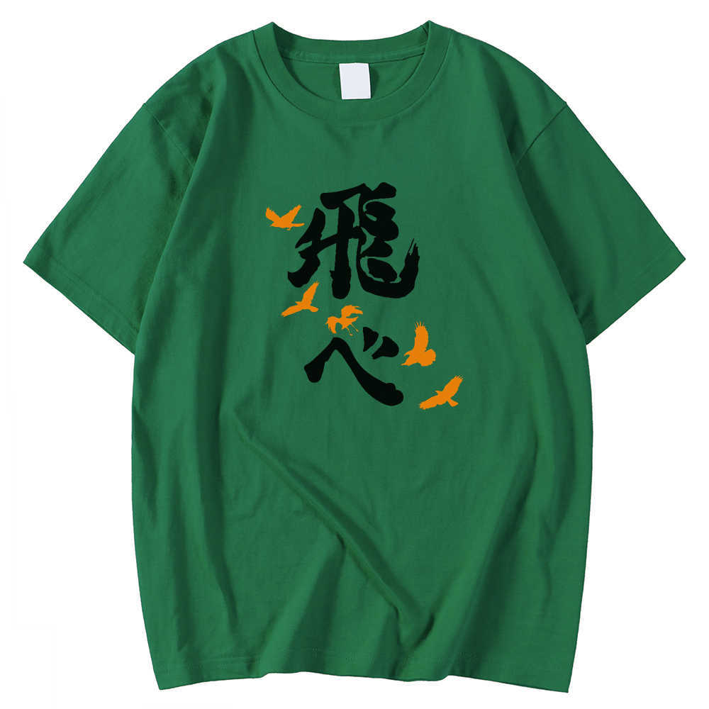 Short Sleeve Casual Men's T-Shirt Spring Summer T Shirt Japanese Cartoon Haikyuu Fly Print Top Crewneck Oversized Tee Shirts Man Y0809