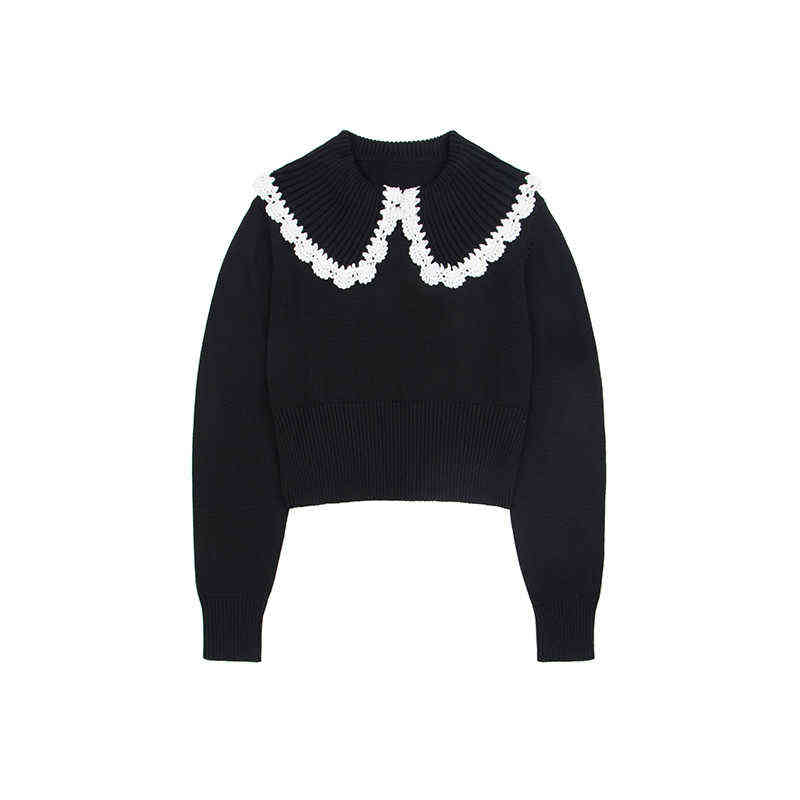 Doll Took Collar Sweater Woman Long-sleeved Sweater Loose Han Edition Sweet Autumn Fund 211109