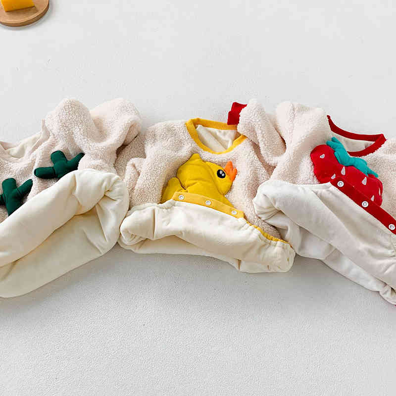 born Infant Baby Boys Girls Cartoon Thicken Rompers + Panty-hose Clothing Autumn Kids Boy Girl Long Sleeve Clothes 210429