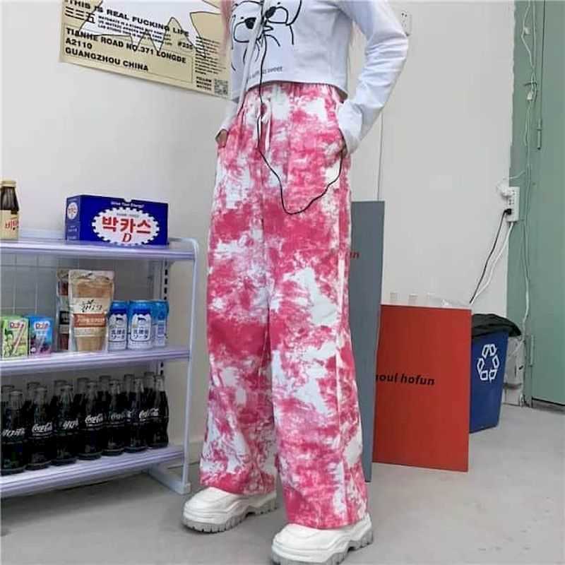 Casual Pants women Korean version retro tie-dye straight casual trousers loose bf high waist wide leg pants trend 210526