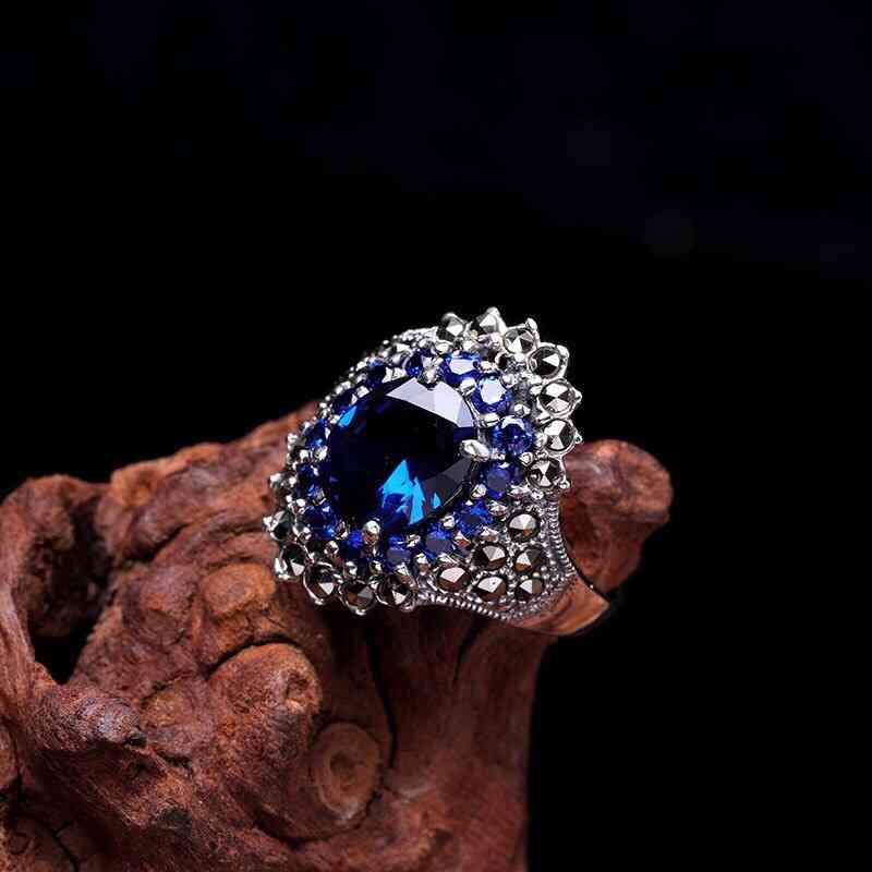 S925 Sterling Silver Inlaid Blue Ring Opening Red Maxey Women's Amethyst Gift