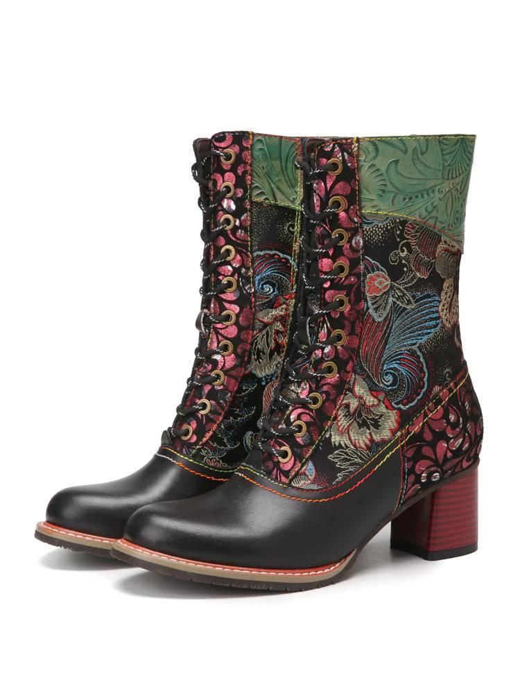 2021 SOCOFY Women Retro Style Floral Cloth Stitching Comfy Round Toe Leather Warm Wearable Chunky Heel Side Zipper Short Boots, Black
2021 SOCOFY Women Retro Style Floral Cloth Stitching Comfy Round Toe Leather Warm Wearable Chunky Heel Side Zipper Short Boots, Black