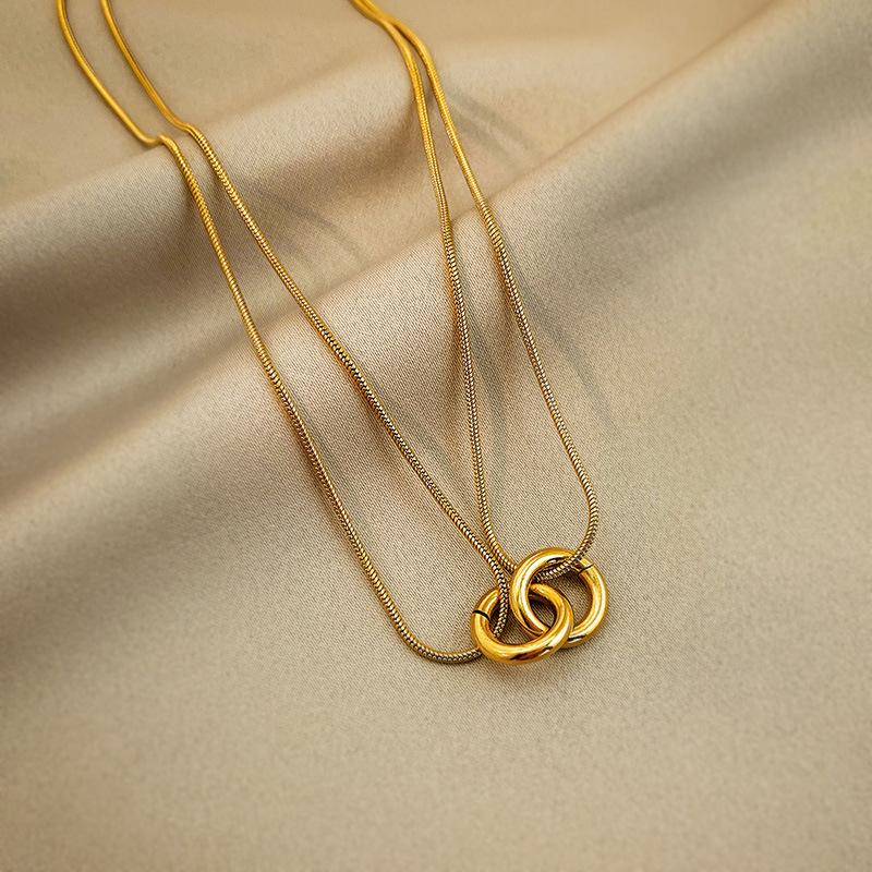 Pendant Necklaces Simple Double Ring Snake Bone Chain Female Luxury Jewelry Stainless Steel Gold Plated Hip Hop Goth Boho, Silver
Pendant Necklaces Simple Double Ring Snake Bone Chain Female Luxury Jewelry Stainless Steel Gold Plated Hip Hop Goth Boho, Silver