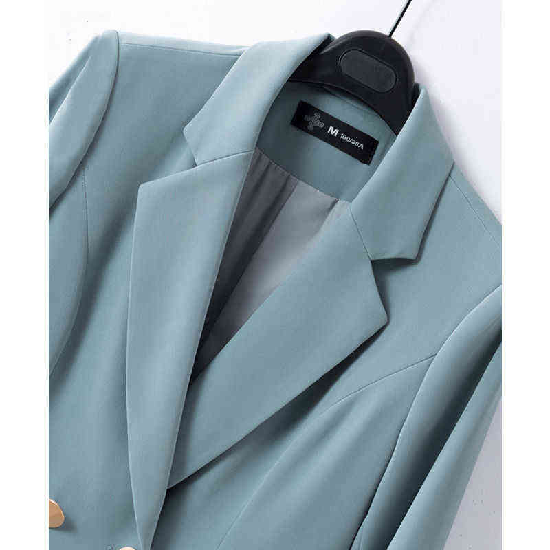 Temperament Korean Style Casual Women Elegant Long Sleeve Double Breasted Blazer Suits Solid Office Ladies Formal 211122