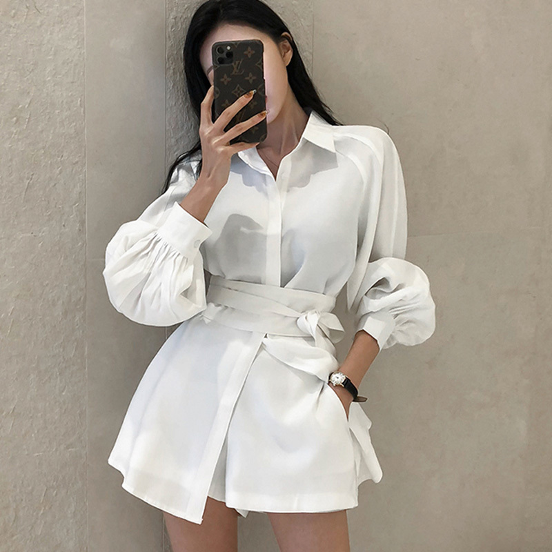 Spring Arrivals Solid Color Lapel Collar Lantern Sleeve Waist Belt Shirt-dress MZ606 210525, White
Spring Arrivals Solid Color Lapel Collar Lantern Sleeve Waist Belt Shirt-dress MZ606 210525, White