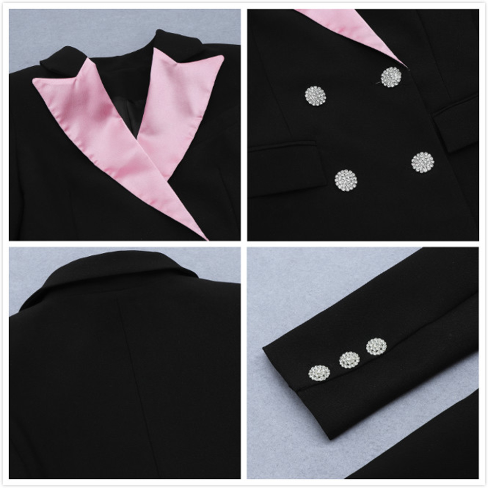 Free Women's Color Block Blazer Sexy Lapel Long Sleeve Double Breasted Bodycon Dress Club Party Mini Vestidos 210524