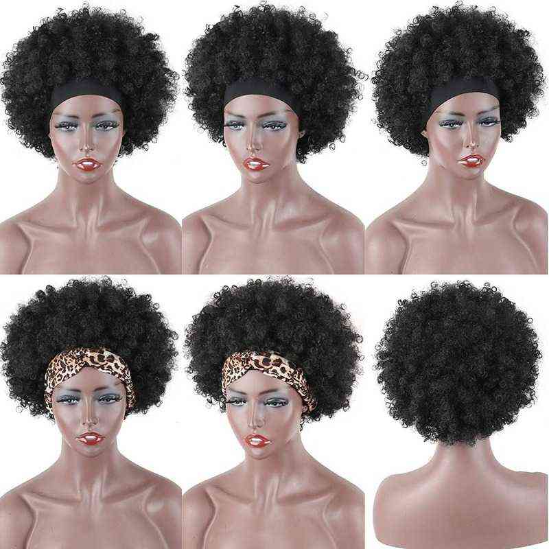 Hairpiece Afro Headband Wig Short Kinky Curly s for Black Women Natural Glueless with Headbands Free Attached Daily Use 0121