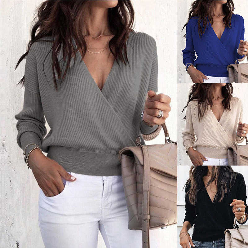 casual knitted long sleeve deep v-neck patchwork office women blouse design plus size W30015 210526
casual knitted long sleeve deep v-neck patchwork office women blouse design plus size W30015 210526