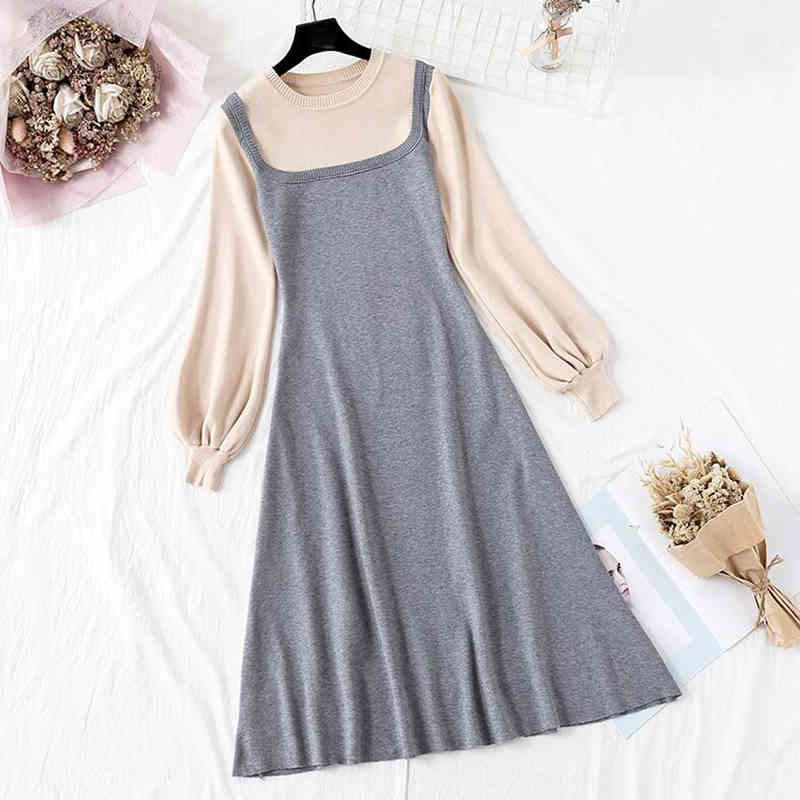 Autumn Winter Sweater Dress Women Long Sleeve O-neck Knitted Dress Vintage Female Sweater Bottoming Slim A Line Dresses 210521