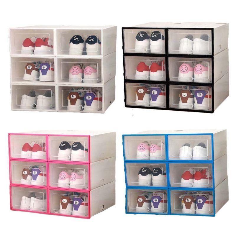6Pcs Plastic Shoe Box Stackable Foldable Organizer Drawer Storage Case With Flipping Clear Door Ladies Men 31.5x21.5x12.5cm Clothing & Wardr
