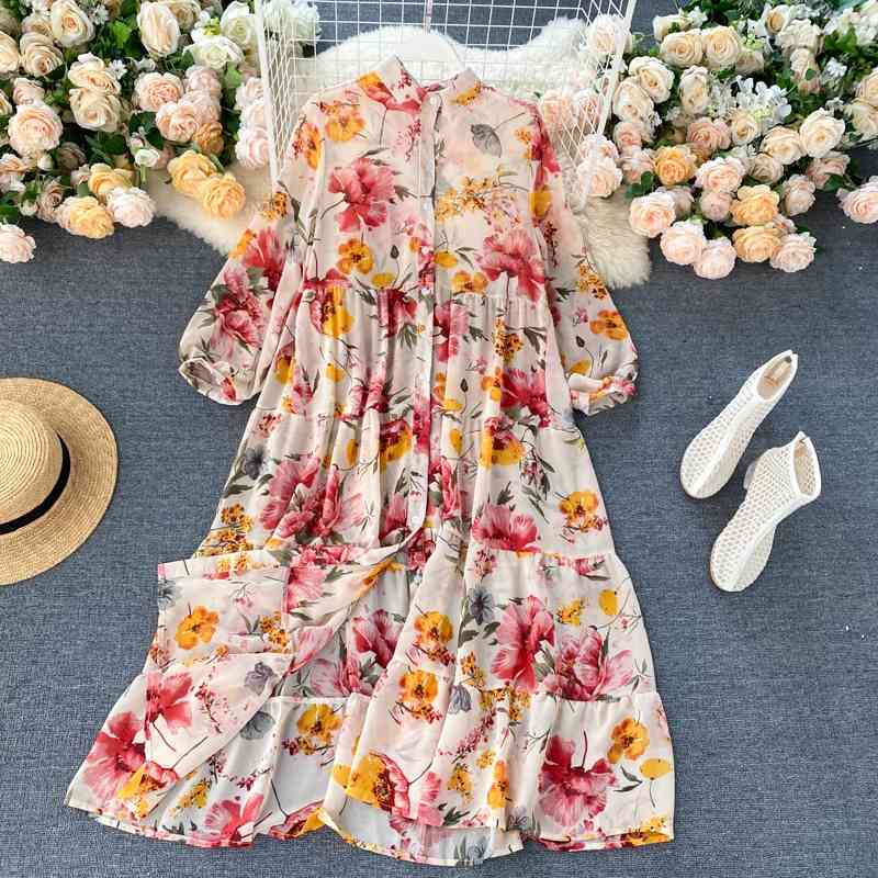 Spring Summer Chiffon Dress Fashion Ladies Sexy Perspective Long Robe Women Vintage Floral Print Single Breasted Beach 210602
Spring Summer Chiffon Dress Fashion Ladies Sexy Perspective Long Robe Women Vintage Floral Print Single Breasted Beach 210602
